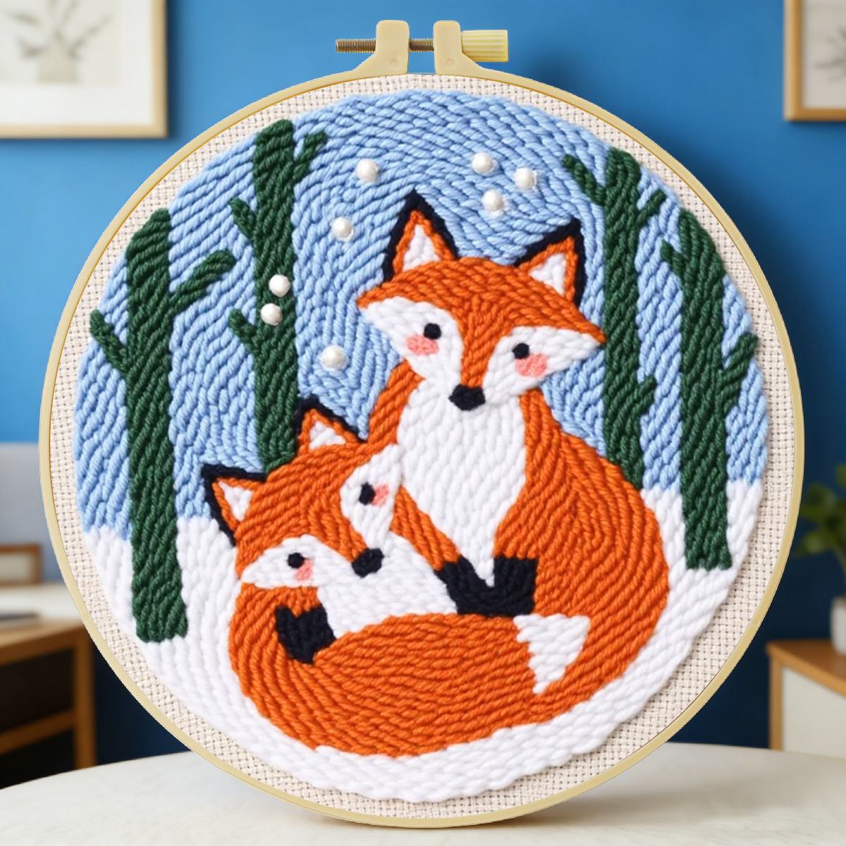 Printed Embroidery Kit - 20X20CM/7.87inch Animal - Fox punch needle