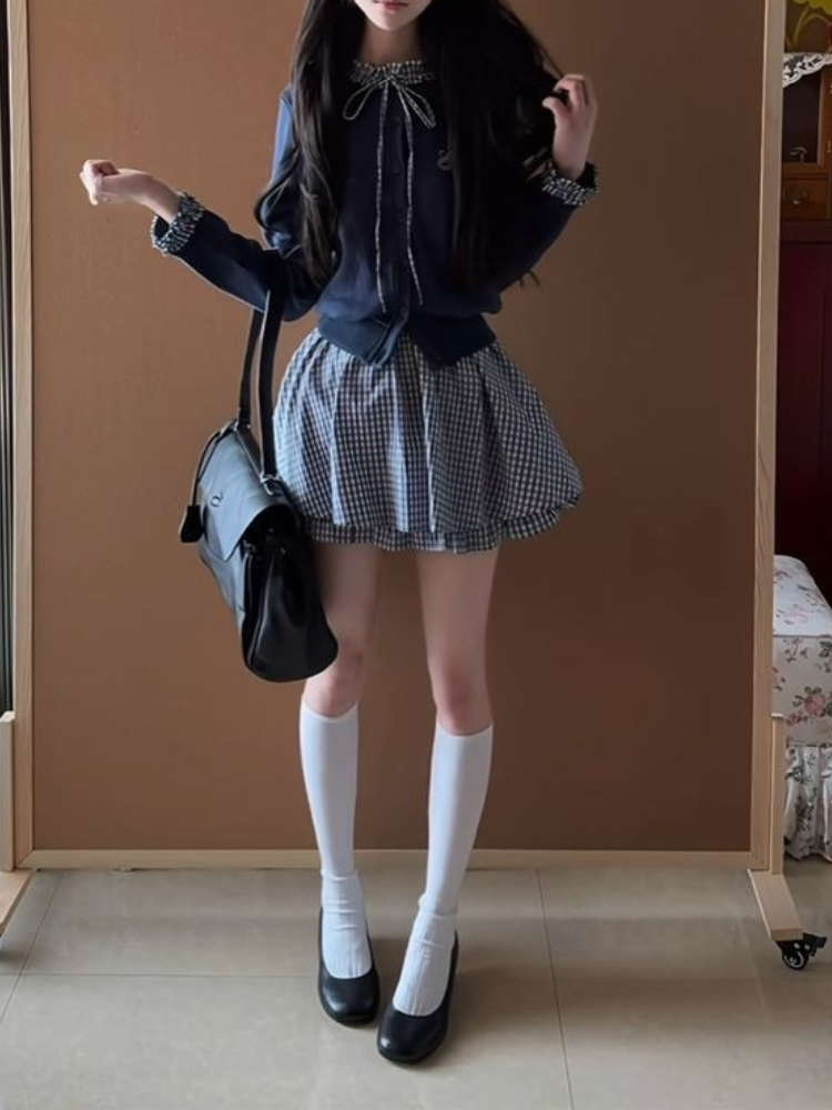 Japanese Preppy Sweet 2 Piece  - Embroidery Cardigan recension och pris