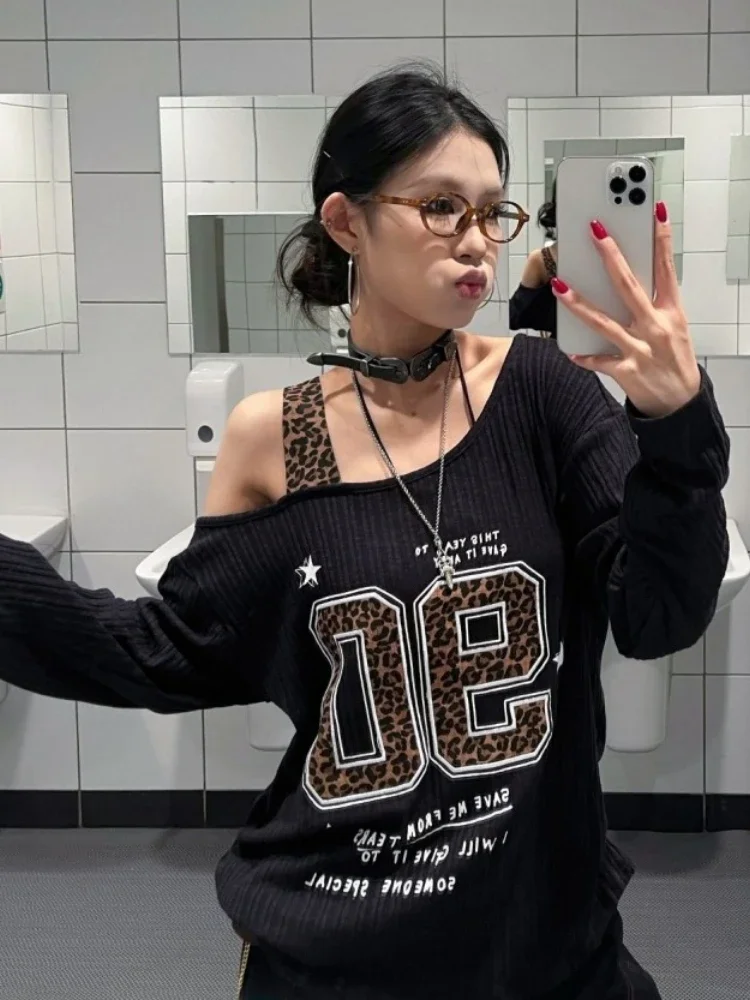 Y2K Patchwork Leopard Print T- - Embroidery Origin recension och pris