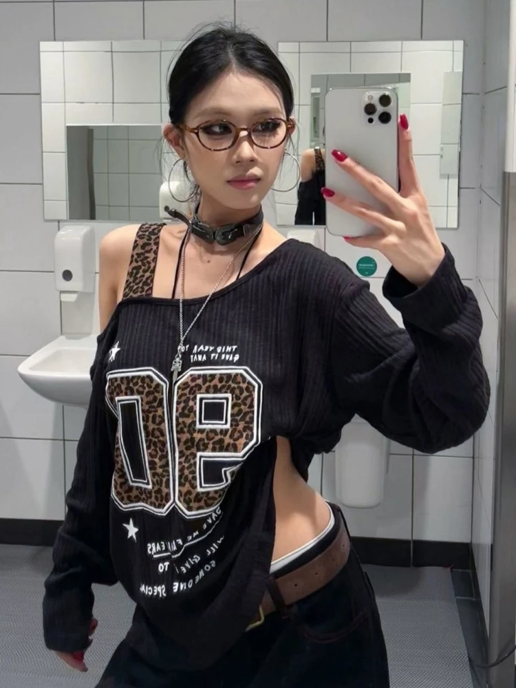 Y2K Patchwork Leopard Print T- - Embroidery Origin recension och pris