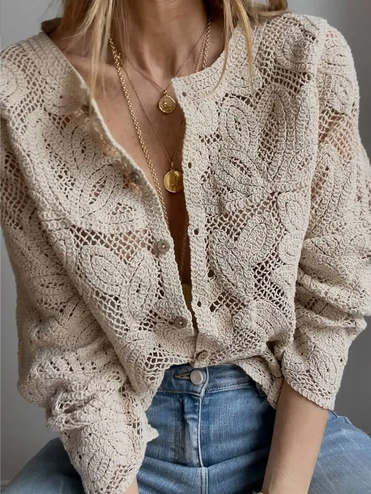 Women's Crochet Knit Shirts Bu - Embroidery Cardigan recension och pris
