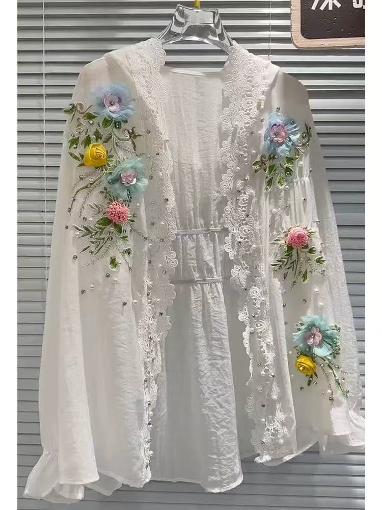Breathable Cotton Blended Whit - Embroidery Cardigan recension och pris