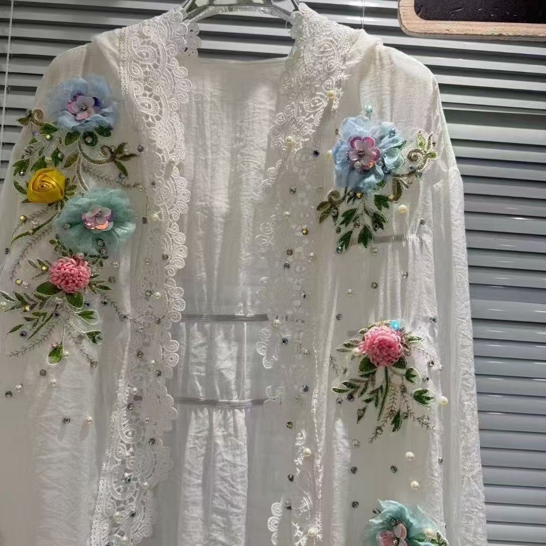 Breathable Cotton Blended Whit - Embroidery Cardigan recension och pris