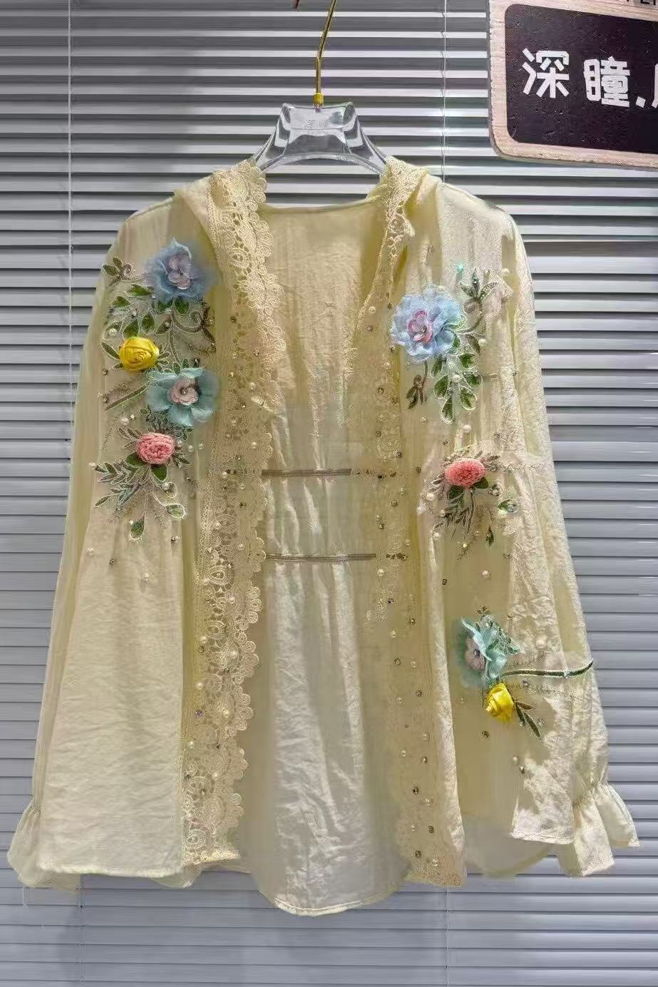 Breathable Cotton Blended Whit - Embroidery Cardigan recension och pris